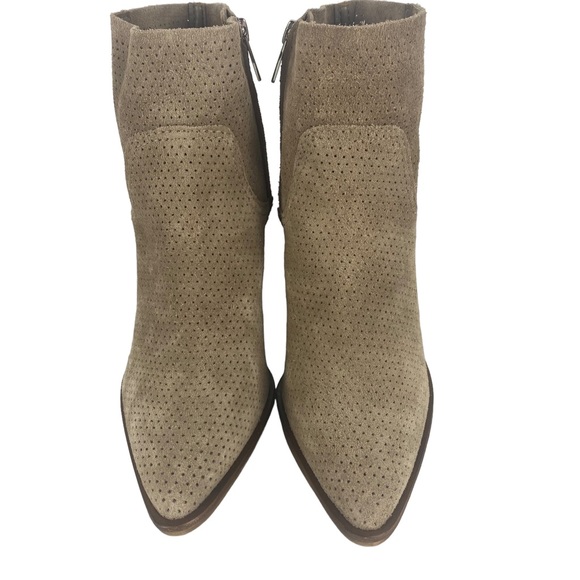 Vince Camuto Cava Perforated Suede Heeled Booties Boots in Wild Mushroom Size 7 - Picture 3 of 13